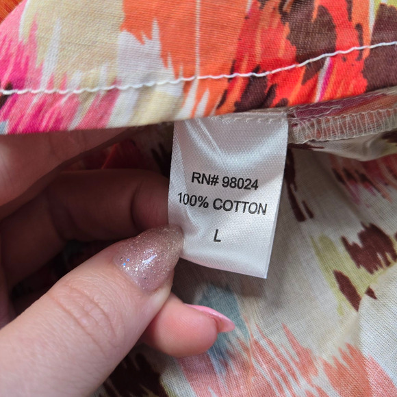 House of Harlow Pink Floral Zoey Khaki Floral Ruffle Sleeve Blouse Size Large - Picture 9 of 13